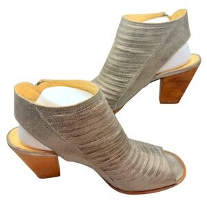 Paul Green Cayanne Booties Women 8 EU5.5 Metallic Heel Open Toe Block Heel Shoes
